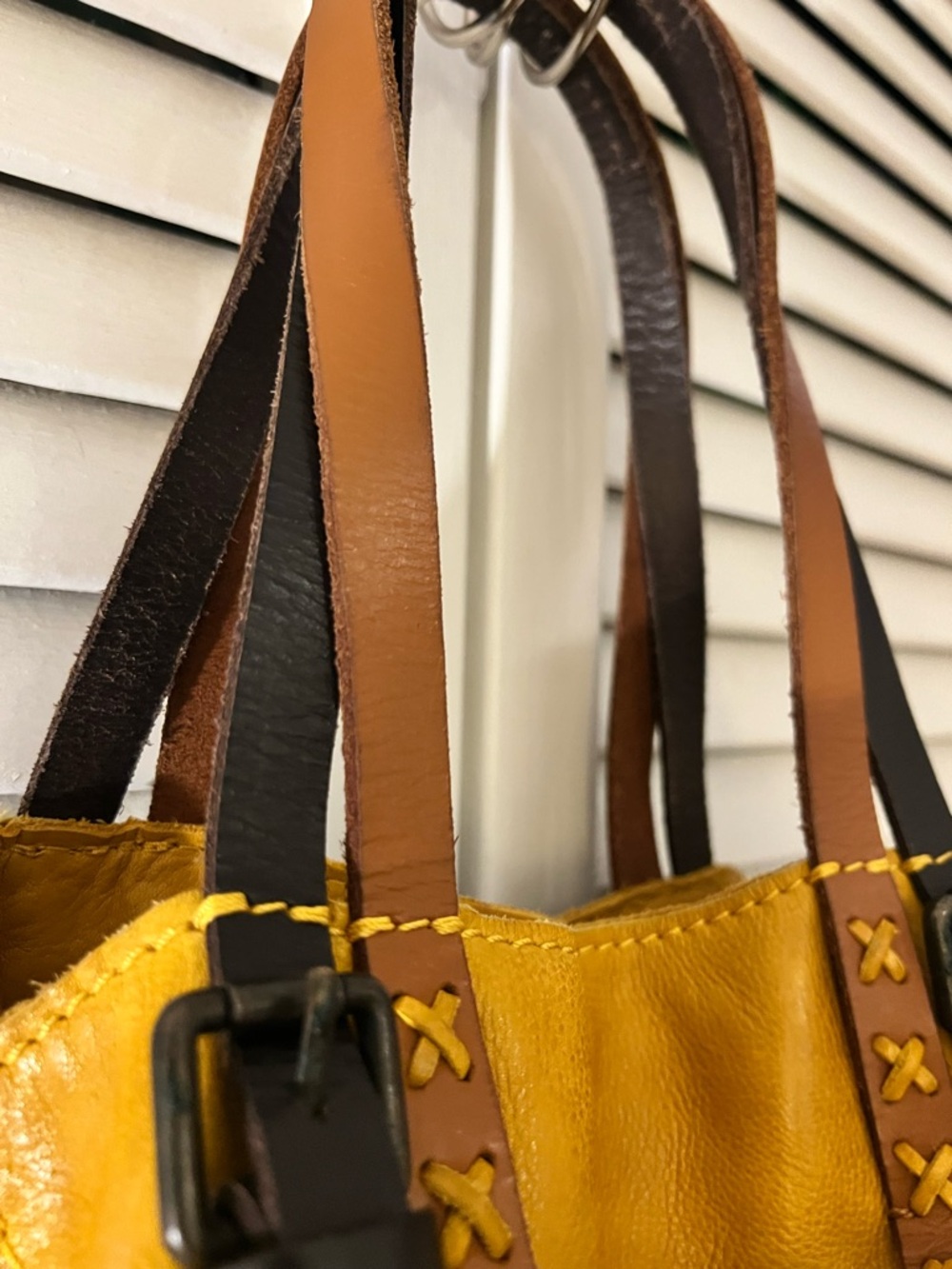 Anthropologie Holding Horses Cognac and Mustard Hobo/Tote Leather - Picture 3 of 9